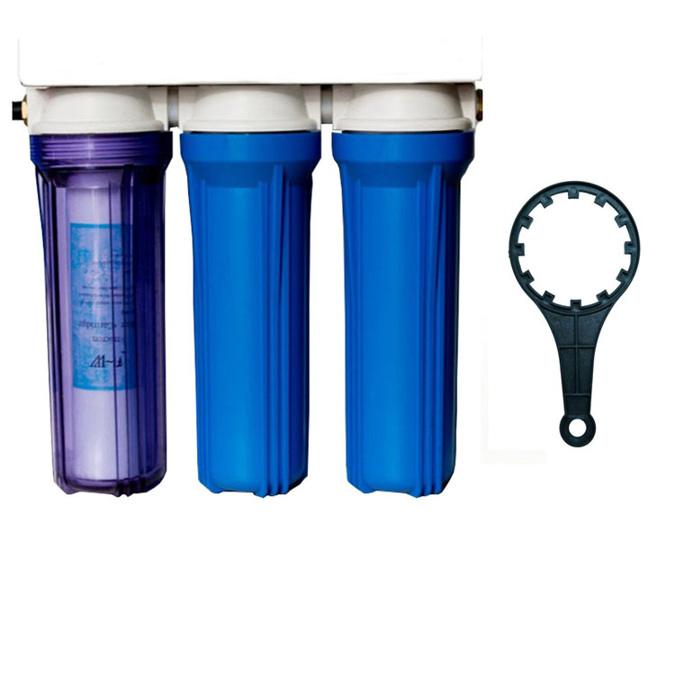 Bộ 3 cốc lọc nước sinh hoạt 10inch zen 13 (1cốc trong+2xanh+PP5m+than hộp+pp1m+tay vặn)