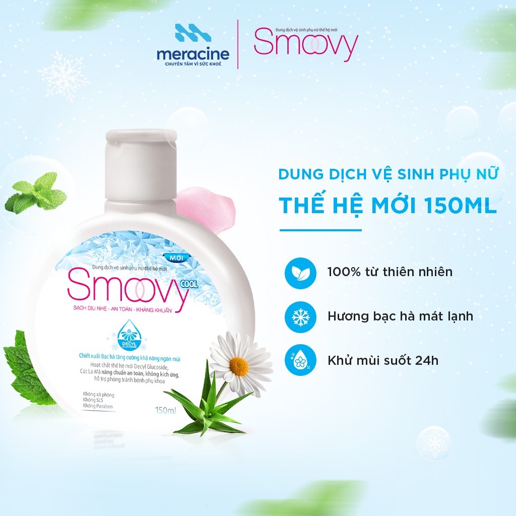 SMOOVY XANH Dung dịch vệ sinh phụ nữ Smoovy thế hệ mới sạch dịu nhẹ, an toàn vùng kín dung tích 150ml SMOVY XANH