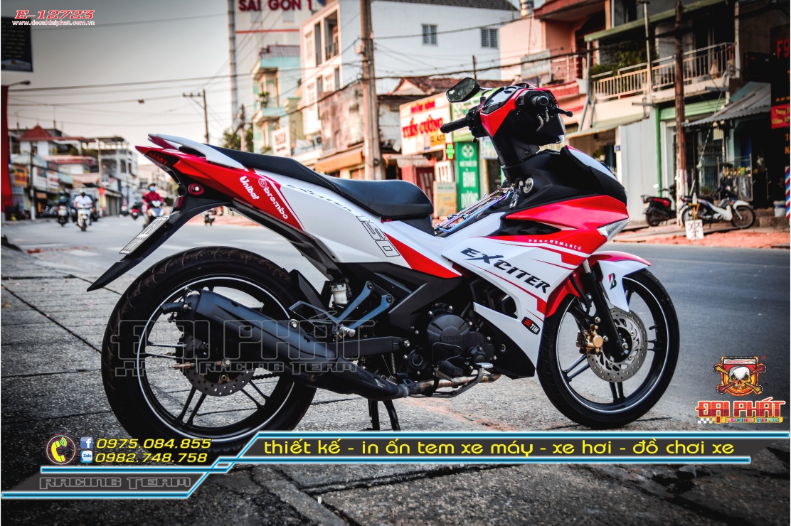 Tem Trùm Xe Exciter 150 Ducati Trắng Đỏ - E-12723