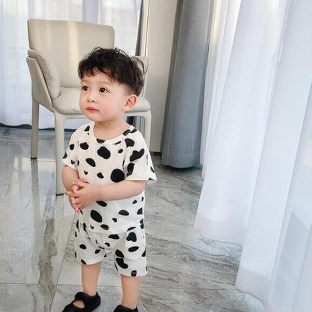 Đồ bộ quần áo cộc tay cho bé hình bò sữa dễ thương- Bộ quần áo cho bé trai- Set quần áo bé trai- Đồ bộ bé trai