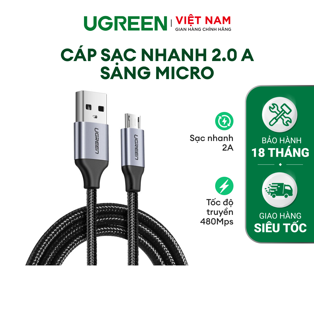 Cáp sạc usb 2.0 a sang micro ugreen us290 | sạc nhanh cho samsung xiaomi htc | vỏ sợi siêu bền | bảo hành 1 đổi 1 18 tháng | 60144 60145 60146 60147 60148 60403 60151 60152 60153 60149 60150 60404