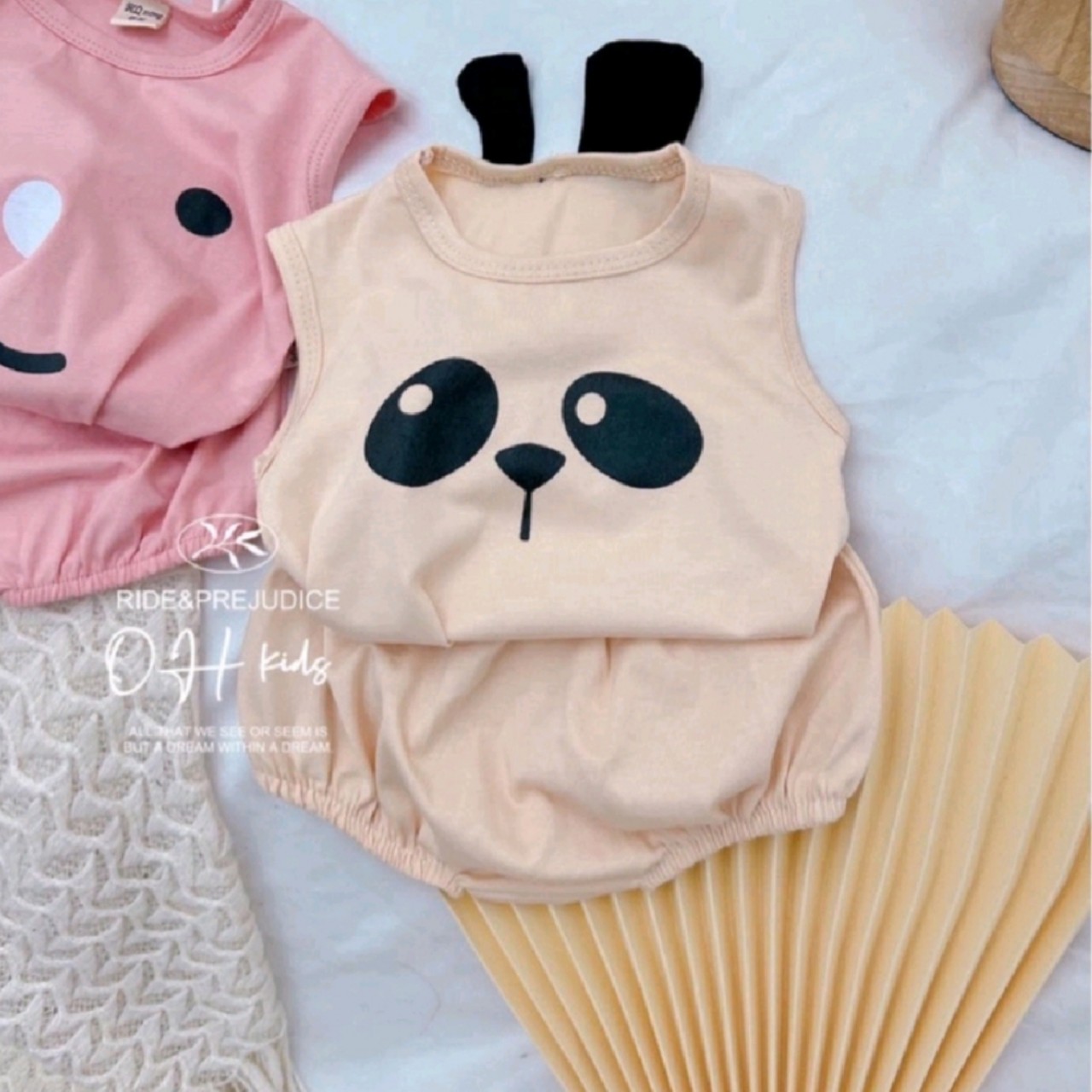 Bộ Quần Áo  Ba lỗ cho bé,hoạ tiết in hình thú có tai ngộ ngĩnh,chất liệu cotton 100% mềm mại cho bé