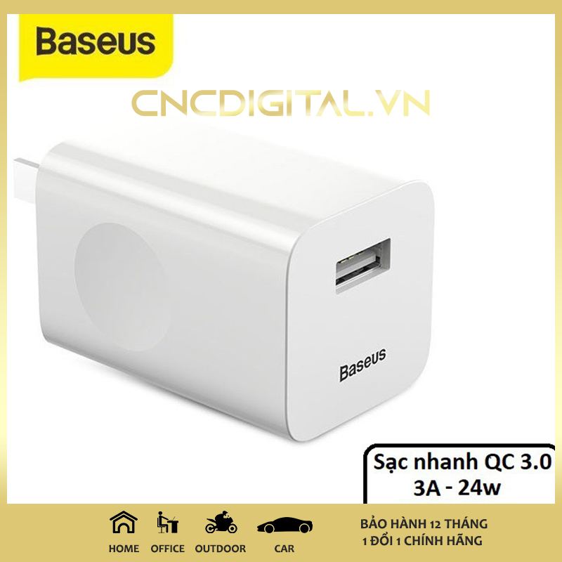 Cốc Sạc Nhanh Baseus 3A / 24w 3.0 Quick Charger Chống Cháy Nổ - Sạc nhanh cho iPhone, Xiaomi, Samsung - Hàng Chính Hãng
