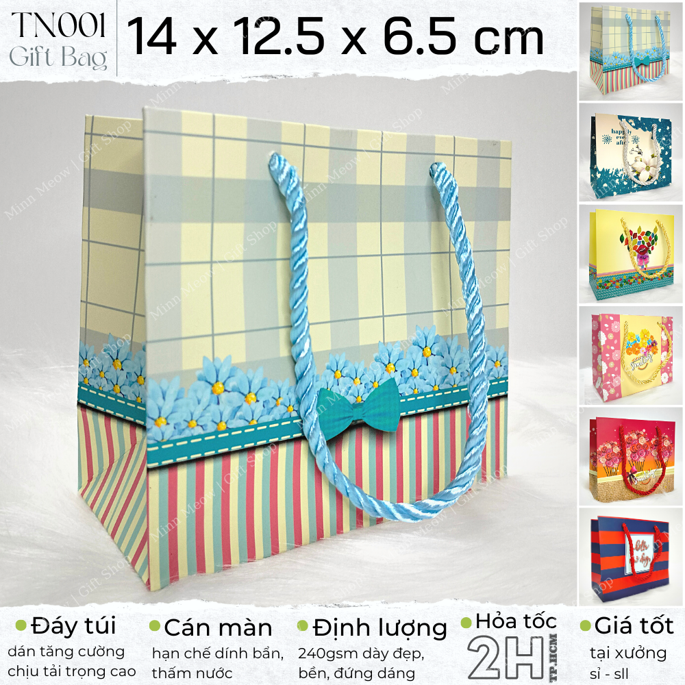 Túi giấy xách dây ngang nhí tn001 - cao 12.5 x ngang 14 x rộng 6.5 cm - đựng quà tặng - minn meow