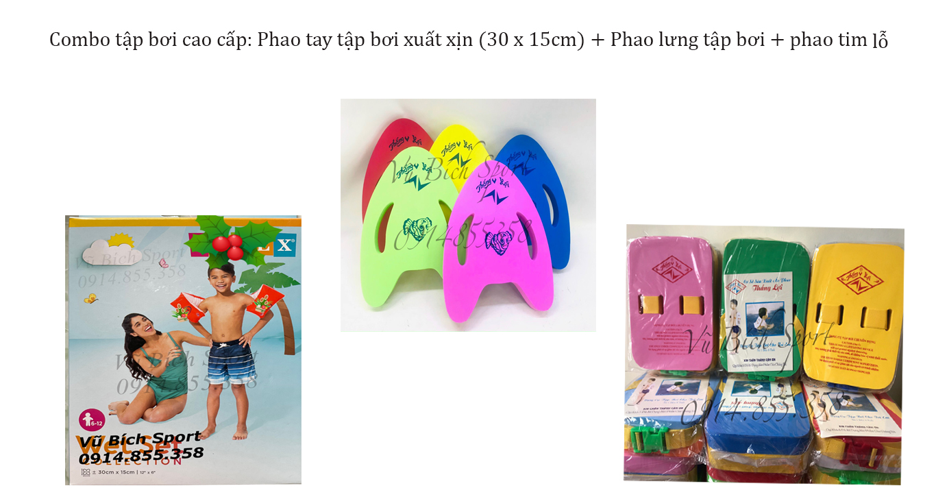 Set 3 bộ tập bơi: Phao tay tập bơi tam giác hàng xuất xịn + Phao tim lỗ + phao lưng tập bơi