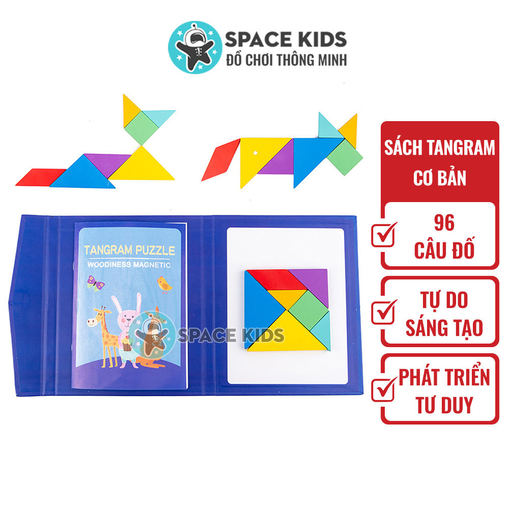 Đồ chơi gỗ thông minh Tangram kèm sách nam châm Space Kids, bộ Cơ bản lắp ghép các khối tạo hình cho trẻ