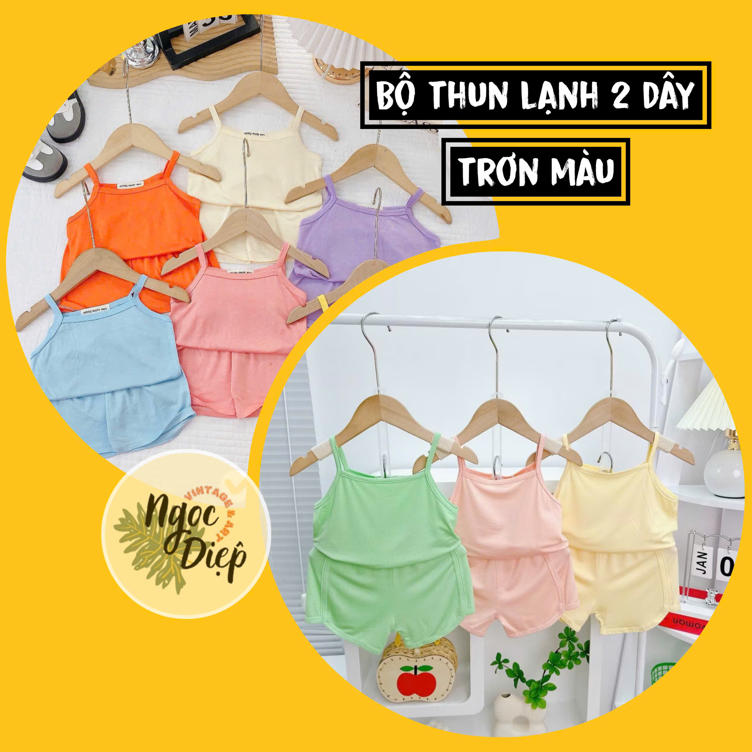 [New] BỘ 2 DÂY THUN LẠNH MINKY MOM TRƠN MÀU CHO BÉ NGOAN XINH YÊU (8-20kg)