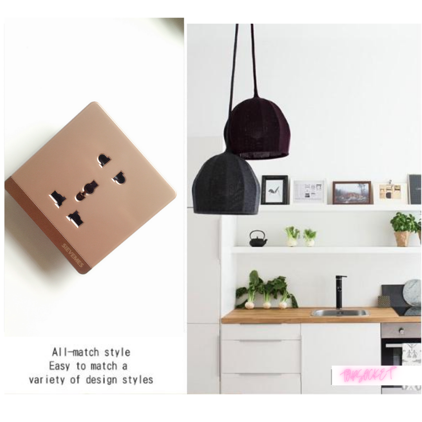 Combo 20 ổ cắm 5 lỗ đa năng vuông PVC chống cháy vàng không viền Topsocket