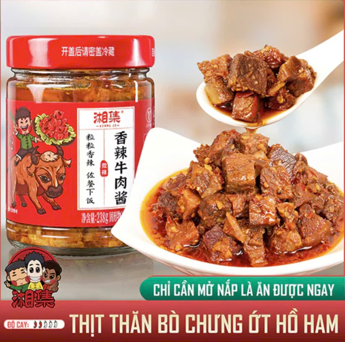 Thịt Bò Chưng Ớt Số 8 Xiangyi 238g - Nhiều Thịt, Nấm Đùi Gà & Đậu Phộng Ngon Đặc Sản Hồ Nam Cay Thơm, Trộn Cơm/Mì Luka