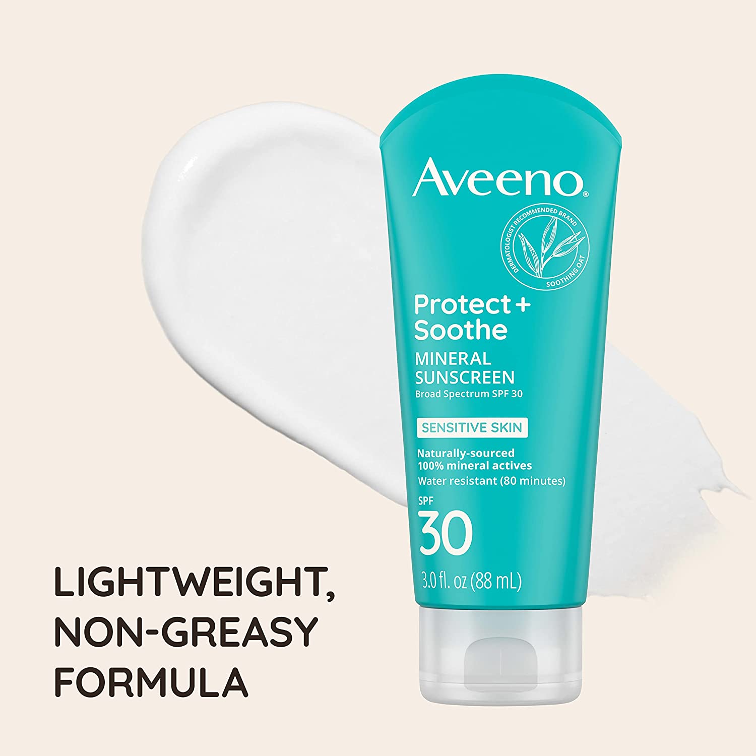 [HCM ]Kem chống nắng không nhờn chống trôi cho da nhạy cảm Aveeno Protect + Soothe Mineral Sunscreen Sensitive Skin Daily Sunscreen Lotion with SPF 30