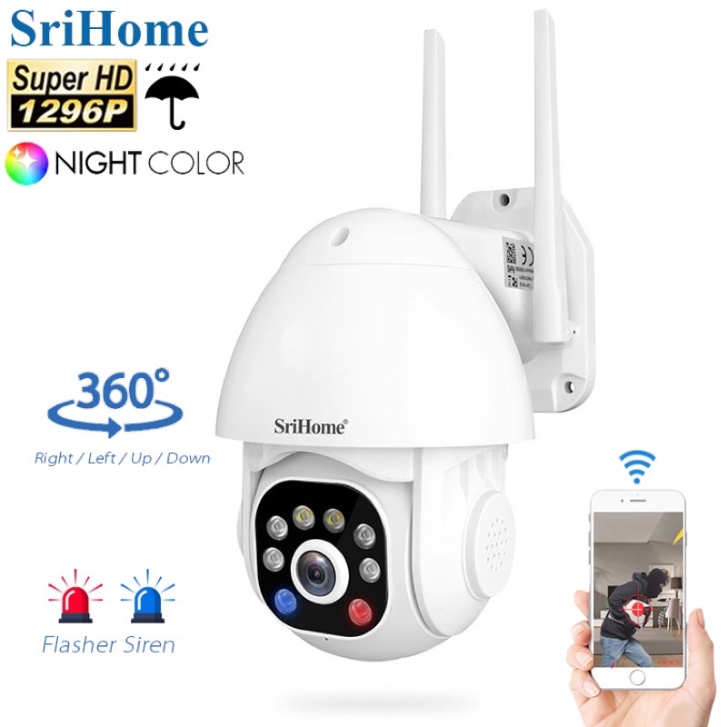 Camera wifi Srihome Ngoài Trời Siêu Nét 3.0 Không Dây - Đàm Thoại 2 Chiều - Có Màu Ban Đêm SH039B