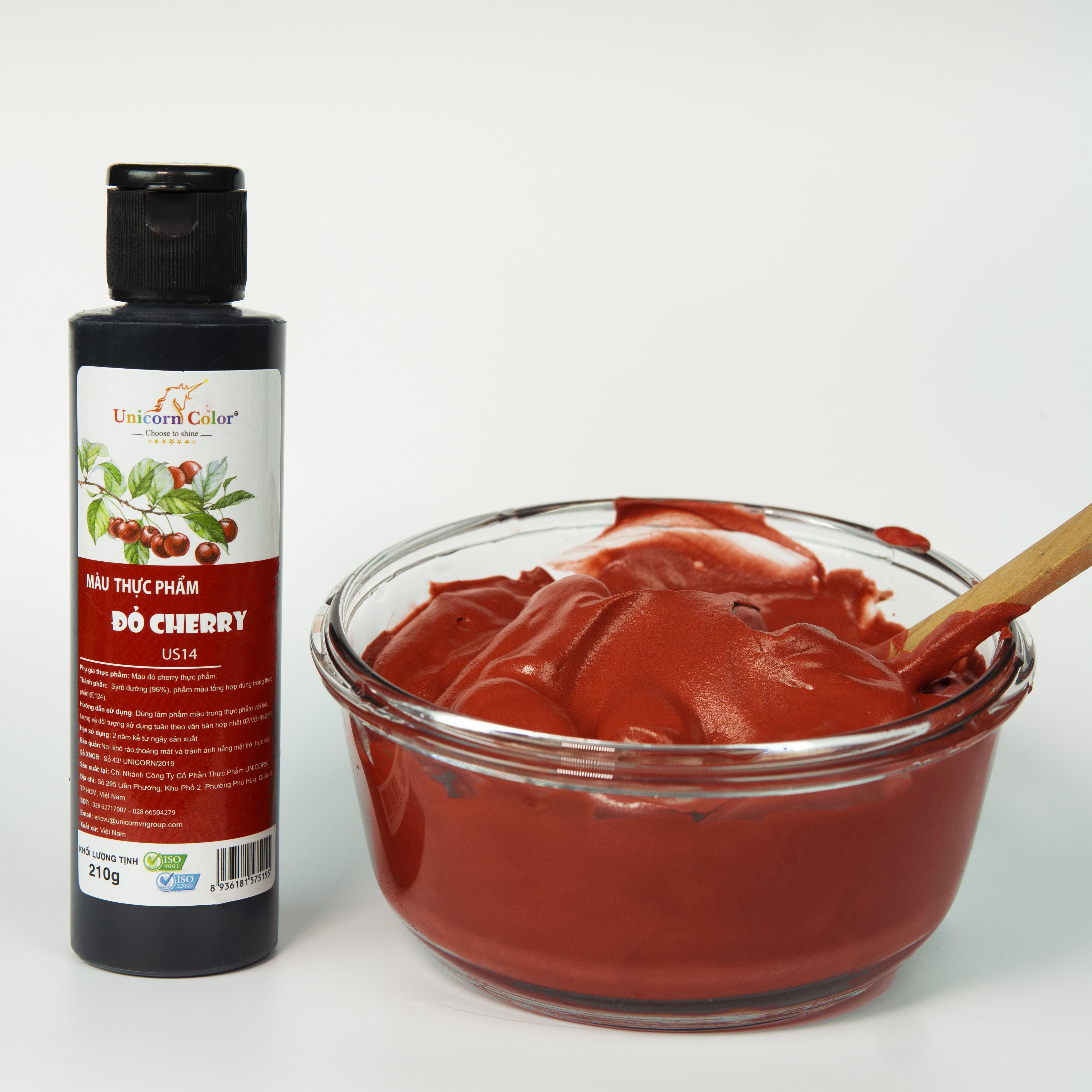 Màu thực phẩm Siro UNICORN  Không đắng - Màu Đỏ CHERRY A15 lọ 210gr - Chuyên dụng trong bánh kem, bánh kẹo, món ăn, đồ uống... đạt đạt tiêu chuẩn ISO22000:2018