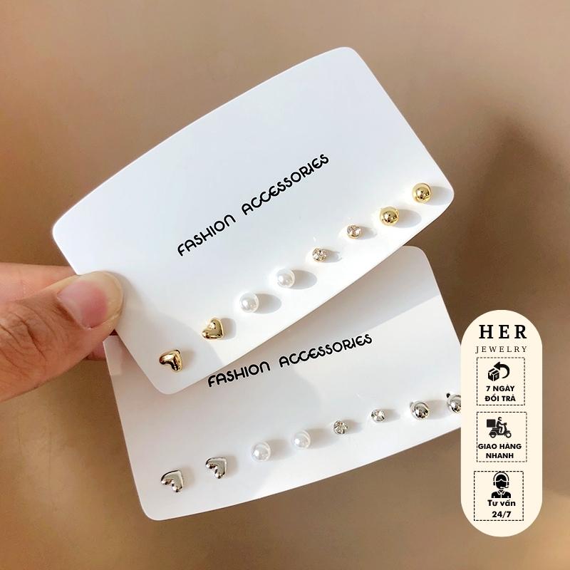 Set khuyên tai bông tai nụ xinh xắn, set khuyên hàn quốc bạc 925 her jewelry h69