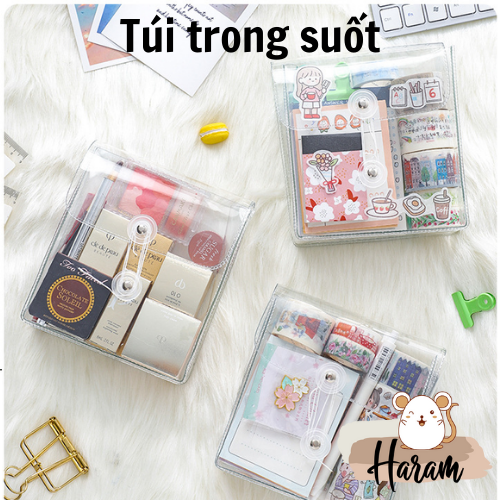 Túi trong suốt đựng bút, sổ tay ,mỹ phẩm và đồ dùng cá nhân không ngấm nước có nắp gài kích thước 14*16*4cm