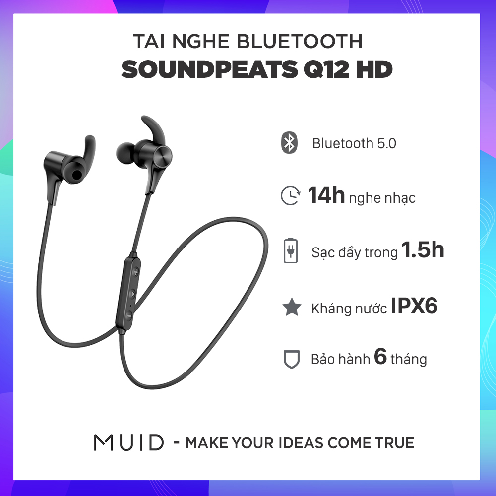 Tai Nghe Bluetooth Choàng Cổ Thể Thao SOUNDPEATS Q12 HD Chống Nước IPX6