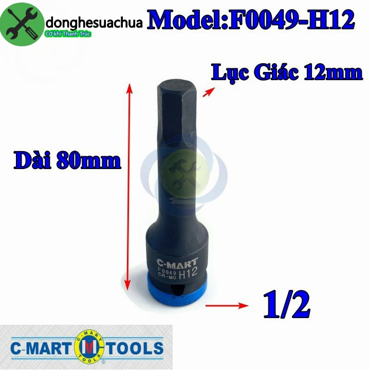 Đầu tuýp đen lục giác 12mm c-mart f0049-h12 loại 1/2 inch