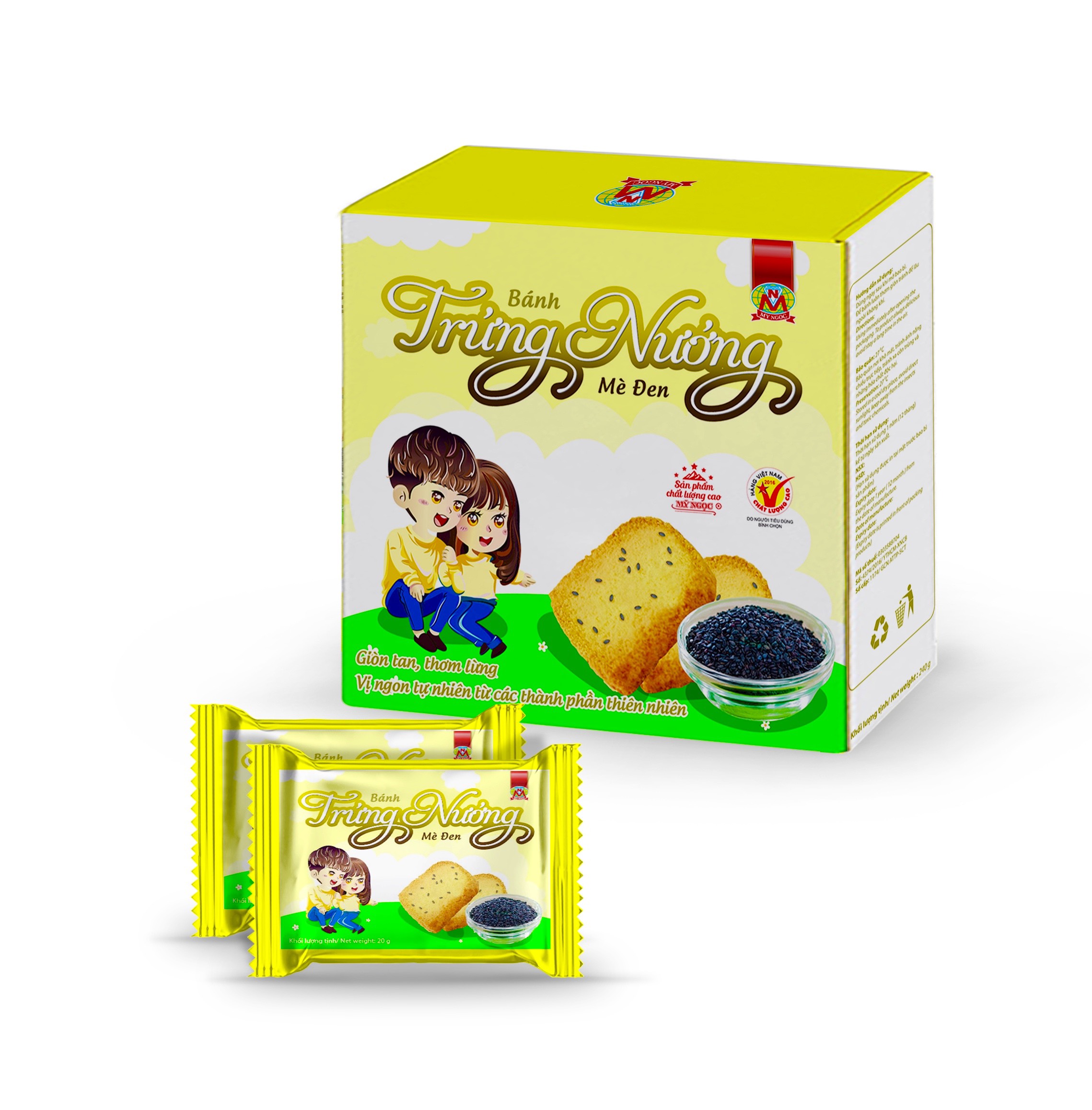 240g Bánh trứng nướng MÈ ĐEN sữa tươi GIÒN TAN, CHẤT XƠ CAO tốt tiêu hóa, CANXI, KẼM & PHỐT PHO ngừa loãng xương