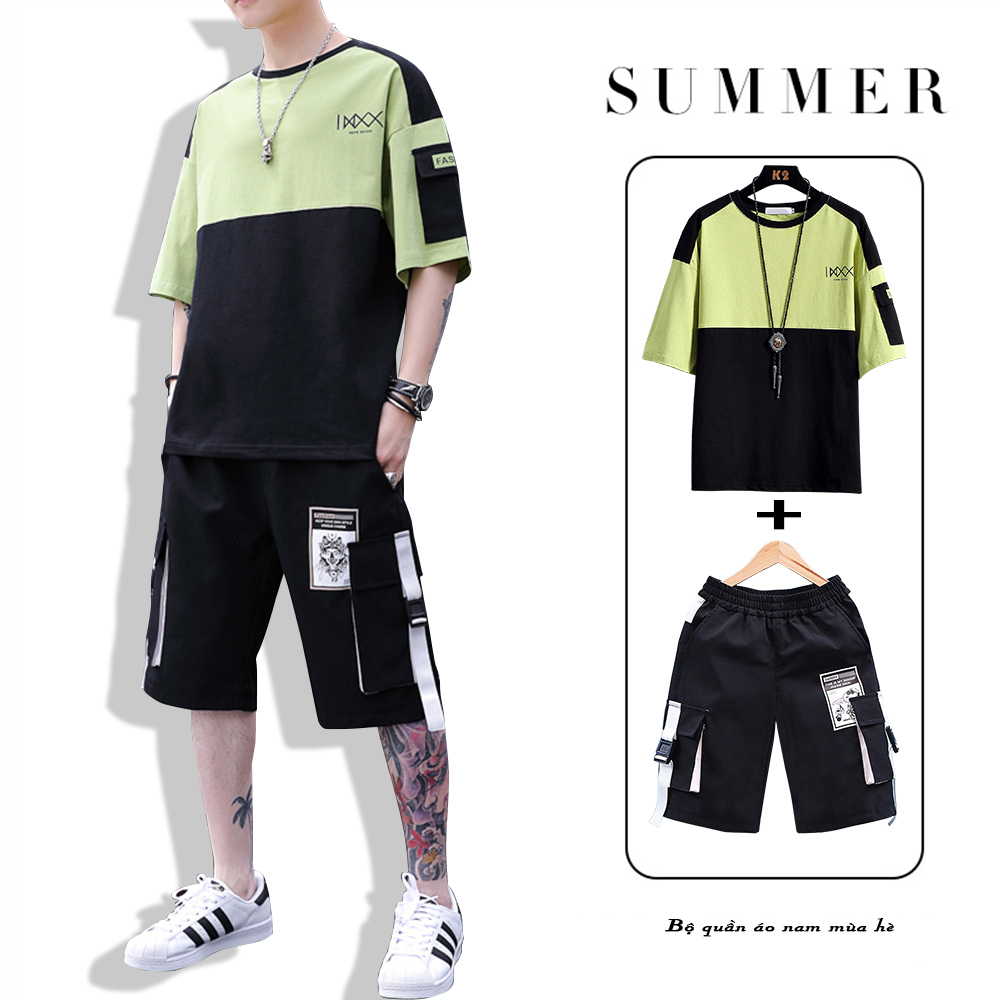 Bộ Quần Áo Thun Nam Áo Tay Ngắn Phối Túi Kết Hợp Quần Shorts Đùi Túi Hộp Độc Đáo Hot Trend 2021 Thời Trang SMARTLY GIRLY SET NAM 90000151C2