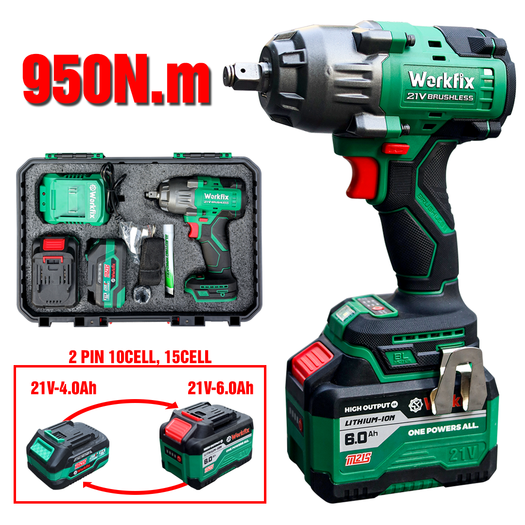 Bộ máy bắn bulong workfix 950n siêu khỏe - máy siết ốc, máy vặn bu lông dùng pin 15 cell - máy siết bulong cầm tay - máy bắn vít, máy khoan- máy vặn ốc, mở xe máy, ô tô, xe tải