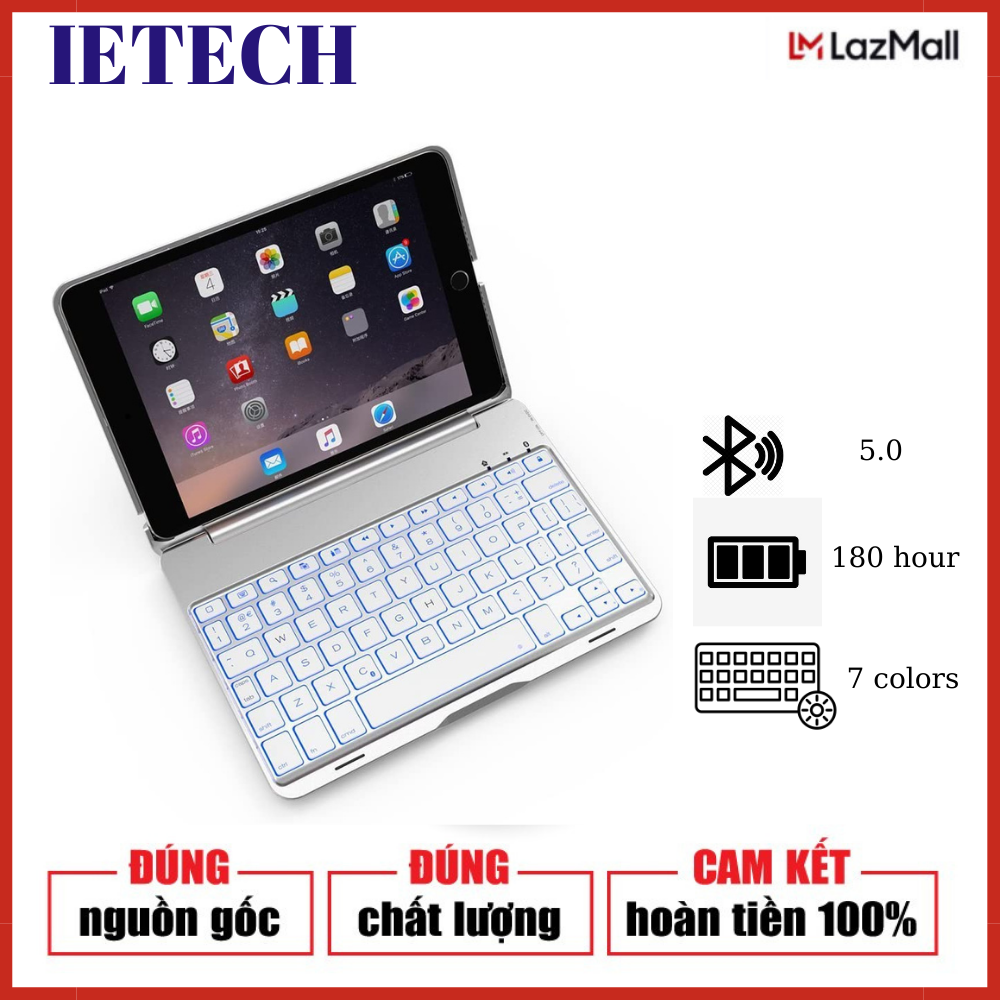 Bàn phím bluetooth f8s cho ipad mini 4 có 7 màu đèn nền ietech - hàng chính hãng
