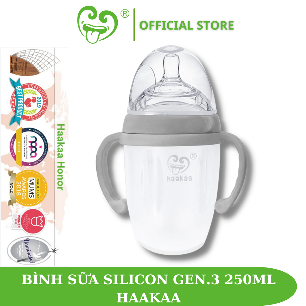 [Đa Năng] Bình Sữa Silicone Gen.3 250ml Haakaa. Chất Liệu Silicone Cao Cấp, Chứng Nhận An Toàn FDA