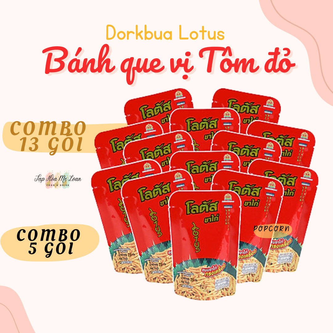Lốc 13 gói bánh snack que dorkbua lotus vị tôm đỏ - 25g