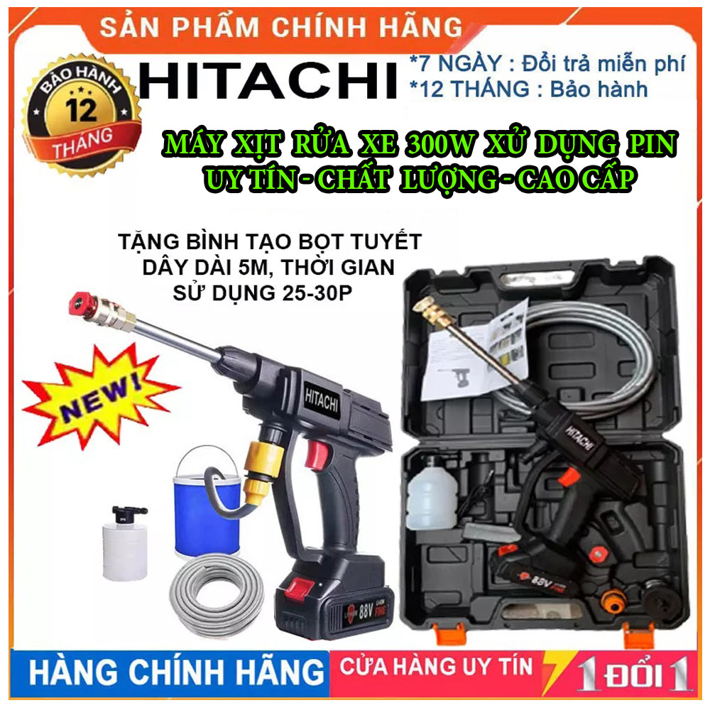 [Mua 1 Tặng 1]Máy Xịt Rửa Xe Bằng Pin Hitachi 88V [ Bộ 2 Pin ] Với 3 Chế Độ Cực Mạnh Chuyên Sử Dụng Vệ Sinh Ô Tô, Xe Máy, Vật Dụng Gia Đình.