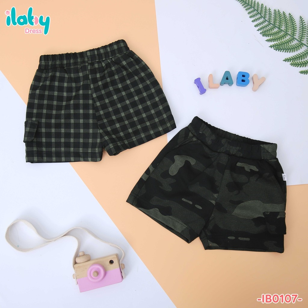 Quần cho bé trai ILABY quần thun short họa tiết cạp chun có túi [34IB01070521]
