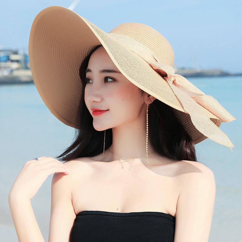 Mũ cói ( Nón cói) vành rộng 45cm bo viền phối nơ vải bố siêu xinh(SH12)