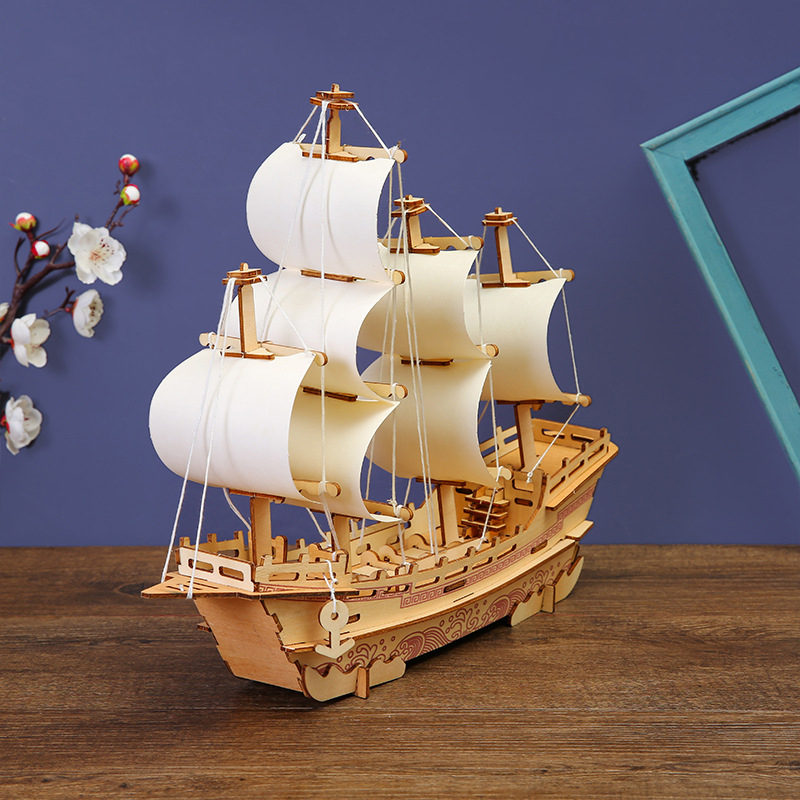 Đồ chơi lắp ráp gỗ 3D Mô hình Thuyền buồm Thương gia Laser ZY-63