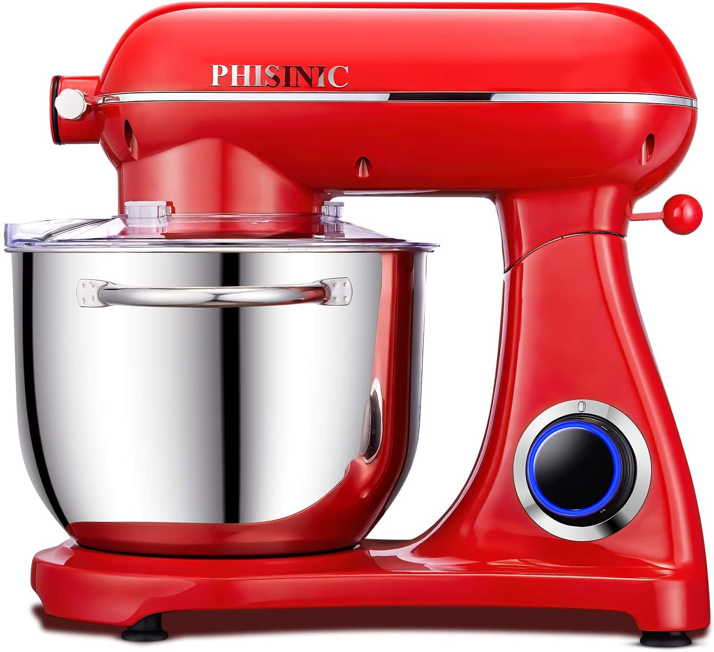 (Hàng xuất Mỹ)  PHISINIC / BIOVITA Household Stand Mixers- 6.5QT Full Metal Mixers Kitchen Electric Stand Mixer - 6 Speed DC Drive Mode Copper Motor Dough Mixer for Butter, vegetables salad, Cream, Meringue& More - Red