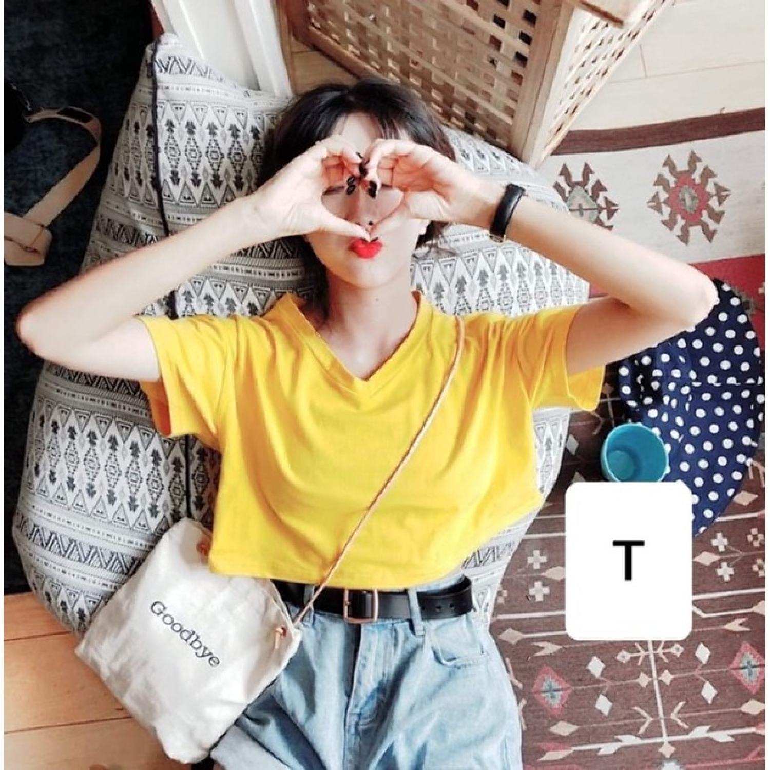 Áo phông Croptop CỔ TIM nữ A053 form rộng basic nhiều màu Áo kiểu nữ crt cộc tay ôm chất thun cotton mềm mát