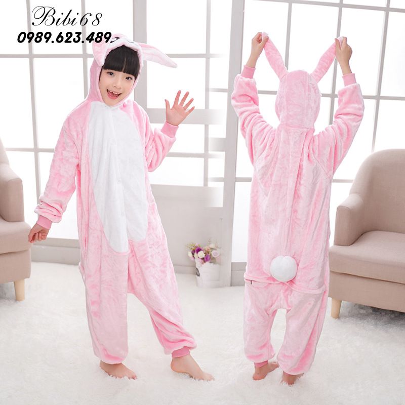 Bộ đồ ngủ hình thỏ hồng liền thân lông mịn Pijama Động Vật Hoạt Hình cho trẻ em người lớn Cosplay nhiều màu chất liệu đẹp đón giáng sinh HOT độc và lạ 1961