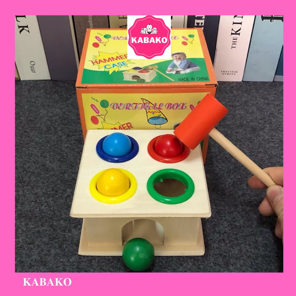 Đồ chơi gỗ hộp đập bóng 4 quả bằng gỗ cho bé kabako kbk024.