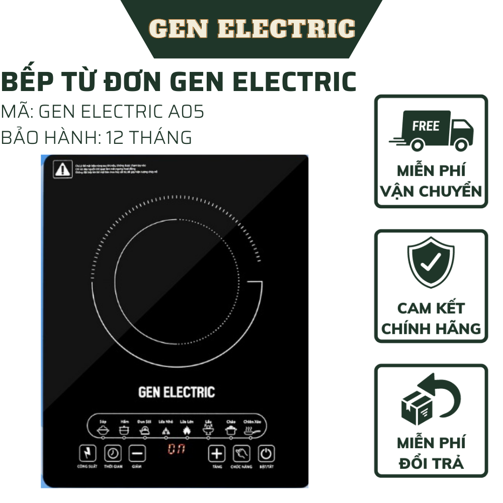 Bếp từ gen electric a05 điều khiển cảm ứng - bếp điện từ đơn cảm ứng thông minh - bảo hành 12 tháng