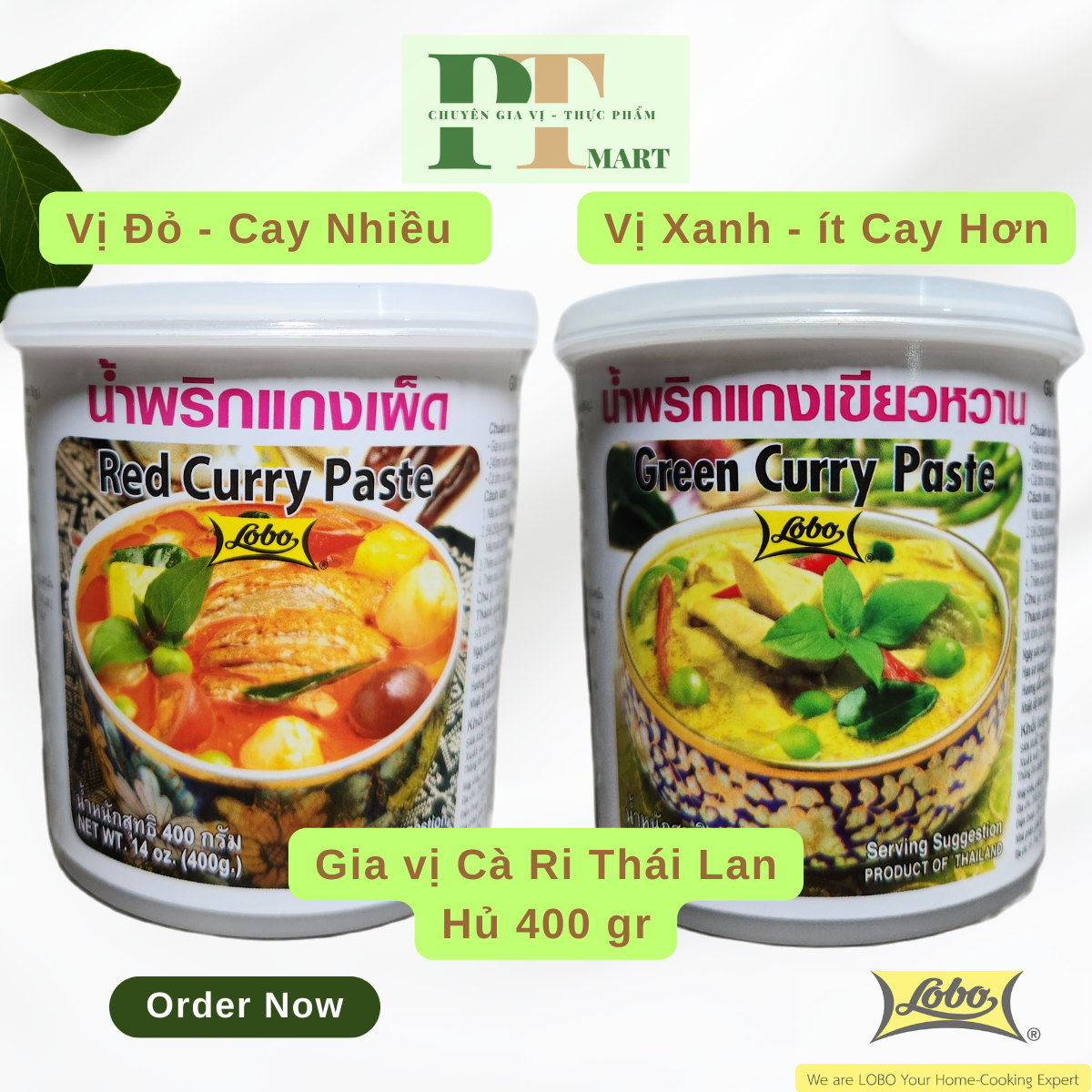Gia vị cà ri thái hủ 400gr, có 2 vị: đỏ - xanh / red - green curry paste.