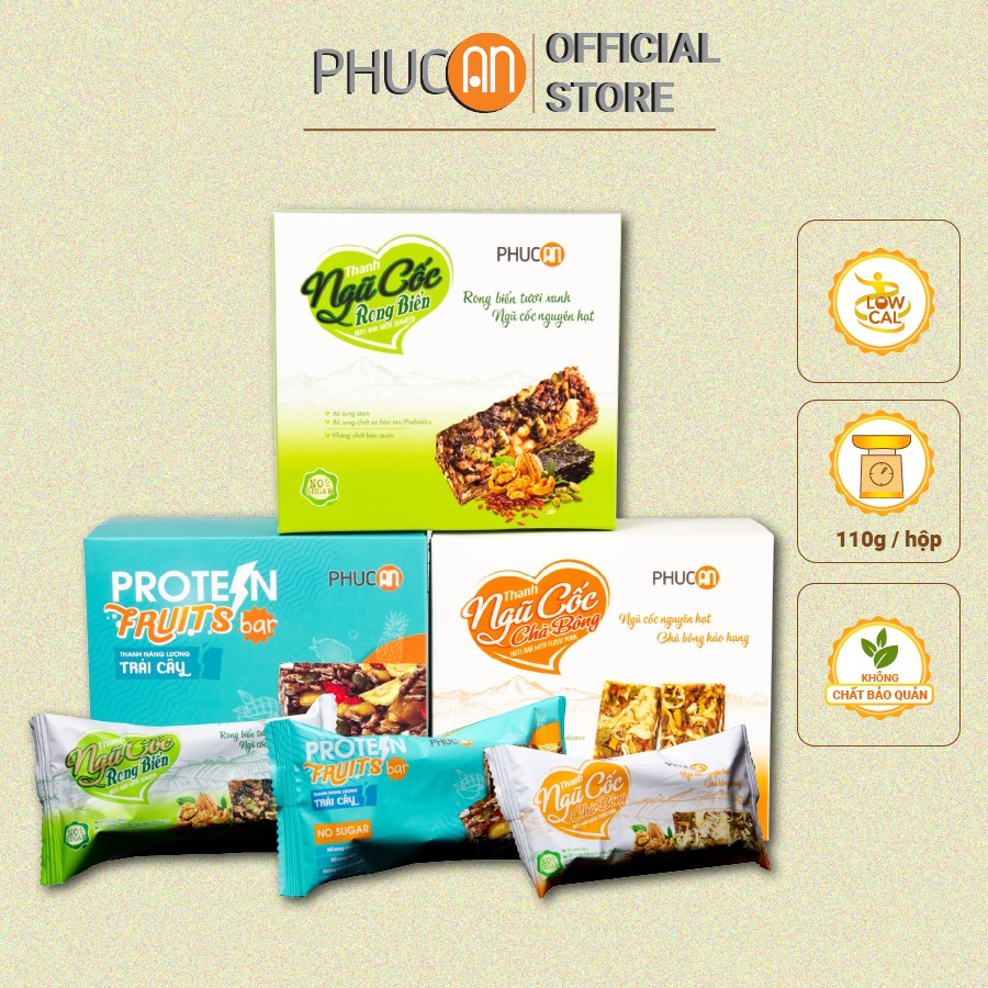 Combo 3 Hộp Thanh ngũ cốc Phúc An đủ vị tốt sức khoẻ- 8 thanh vị trái cây