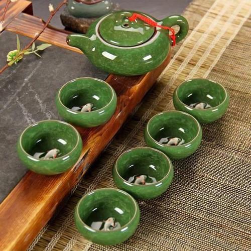 Quà tết bộ bình tách trà họa tiết hình cá 3d cao cấp