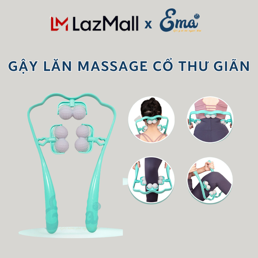 Con lăn massage cổ vai gáy 6 bóng gai massage 360° cao cấp EMA