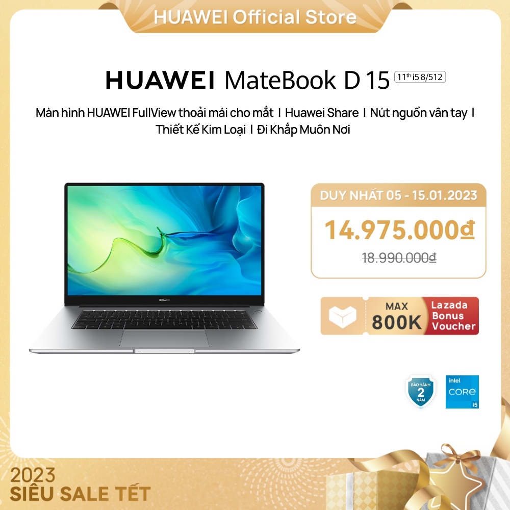 TRẢ GÓP 0% | Máy Tính Xách Tay Huawei Matebook D15 (8GB/512GB) | Màn Hình HUAWEI Fullview | HUAWEI Share | Phím Nguồn Kết Hợp Bảo Mật Vân Tay