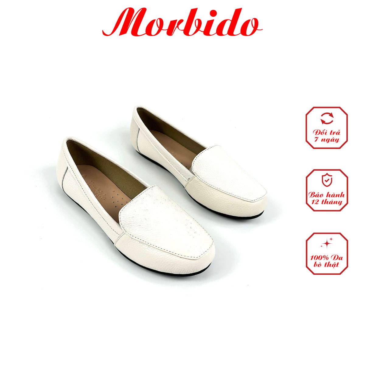 Giày lười nữ da bò thật giày lười đế bằng morbido m506 from to