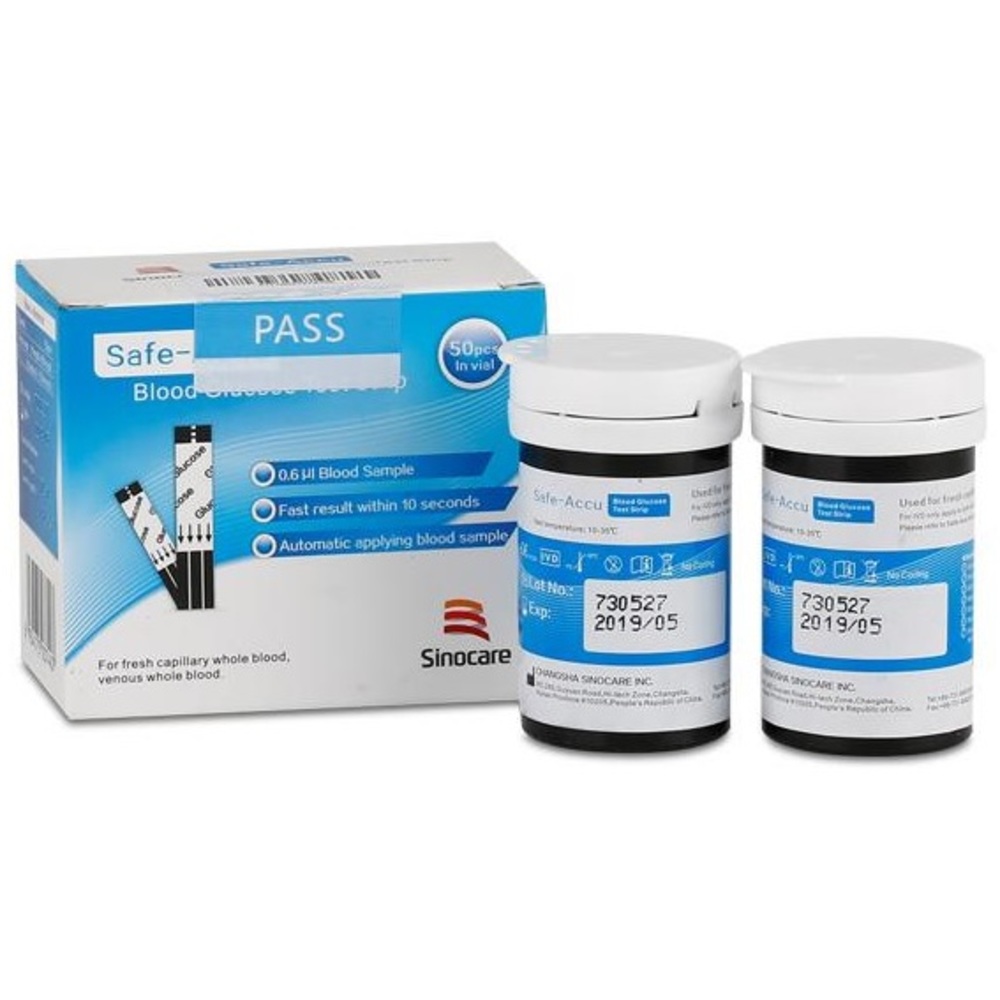 Que thử đường huyết Sinocare Safe Accu hộp 50 que thử