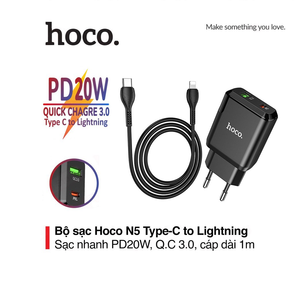 Bộ sạc nhanh iphone Hoco N5 chính hãng - Bảo hành 12 tháng - Bộ sạc PD 20W kèm QC 3.0 - Bộ sạc nhanh, sạc nhanh, sạc nhanh iphone