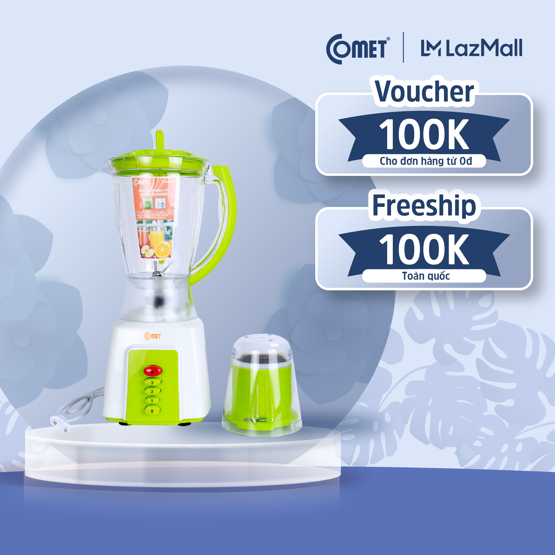 Máy xay sinh tố 2 cối nhựa COMET CM9968 - Dung tích 1.5L - Công suất 350W - Bảo hành 12 tháng - Hàng Chính Hãng