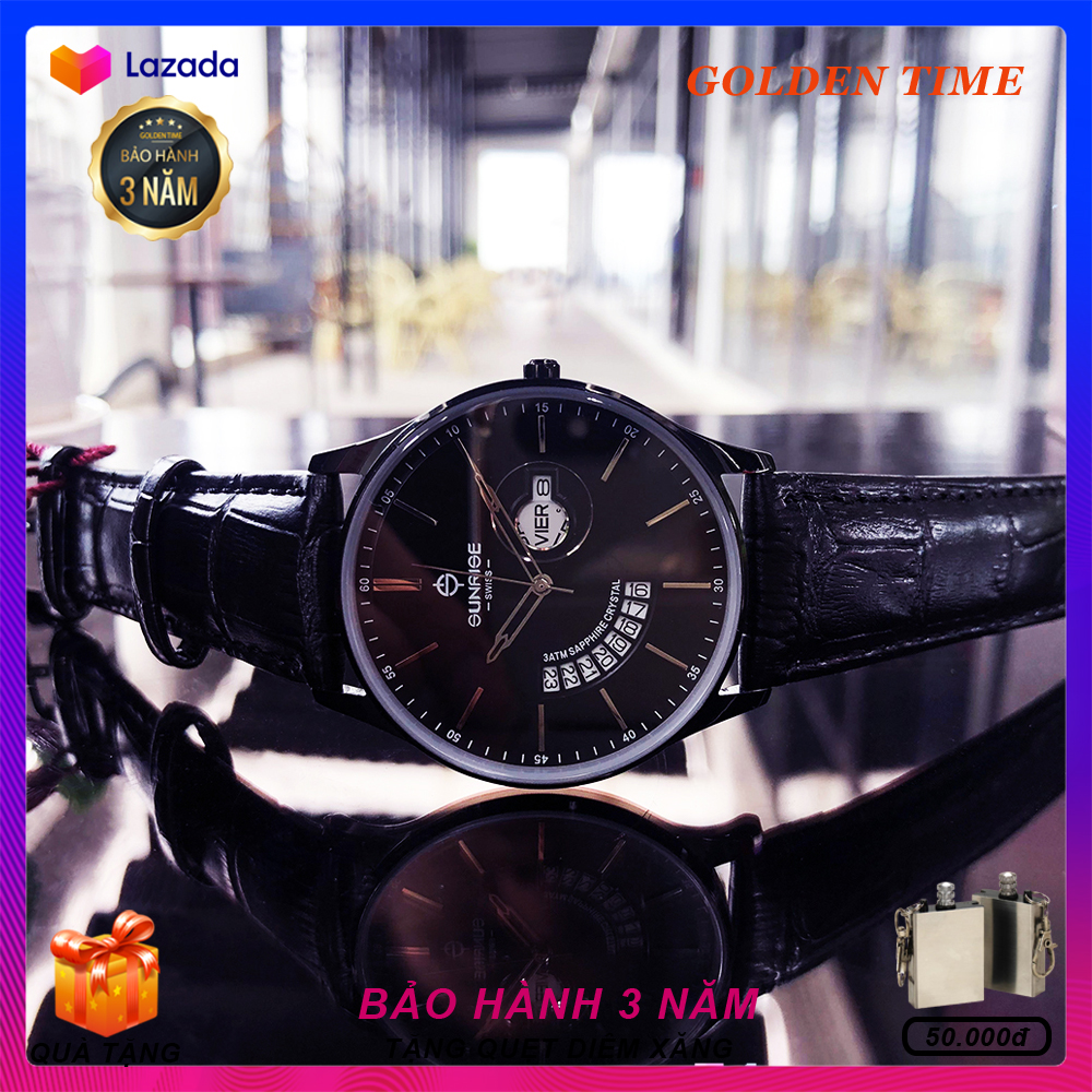 Đồng hồ Nam Sunrise 1127, Dây da cao cấp, Full hộp, Mặt Sapphire chống xước, chống nước,  Thẻ bảo hành 3 năm