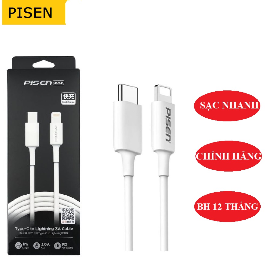 Cáp sạc Pisen Type C-lightning dùng cho iphone,ipad, Sạc nhanh PD không báo lỗi phụ kiện