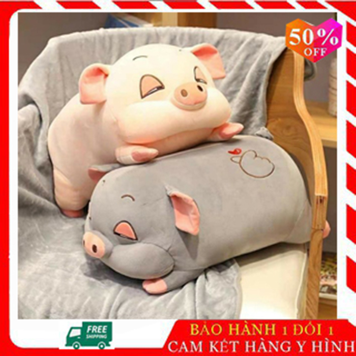 [50cm] Gấu Bông Gối Ôm, Gối chăn văn phòng 3in1 thú bông hình heo đờ đẫn, 100% bông gòn , an toàn cho người sử dụng