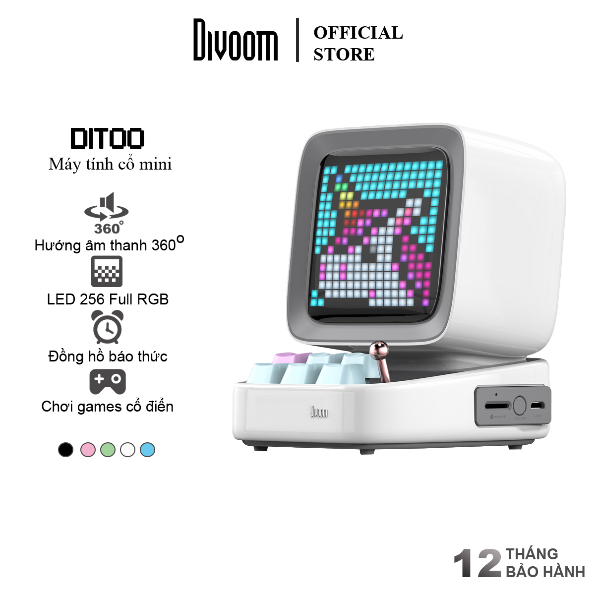 [Voucher 100k] Loa thông minh Divoom Ditoo - 10W - Hình dáng máy tính cổ, màn hình LED 256 Full RGB, tích hợp nhiều tính năng trên app Divoom