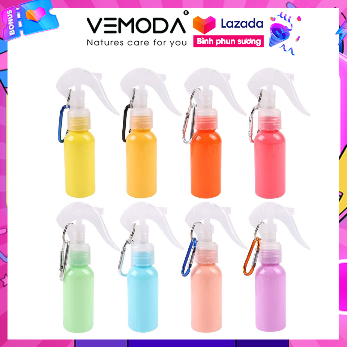 Chai xịt phun sương, có móc khóa tiện lợi. Bình xịt phun sương 60ml treo xe, giỏ xách, balo, xe máy. Lọ pha cồn xịt khuẩn, kháng khuẩn