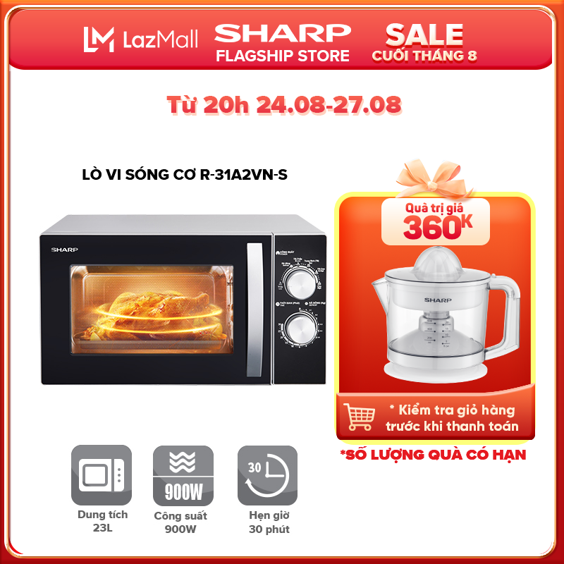 Lò Vi Sóng Cơ Sharp R-31A2VN-S 23L [ Công Suất 900W, 6 Mức Công Suất, Chức Năng Hẹn Giờ 30' ] - Hàng Chính Hãng Bảo Hành 12 tháng